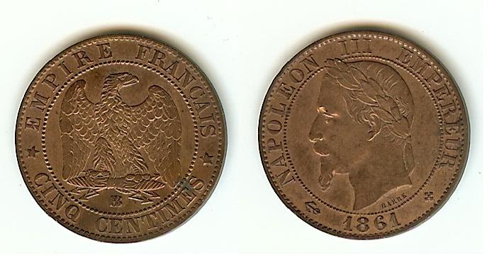 5 Centimes Napoléon III 1861BB Strasbourg SUP+